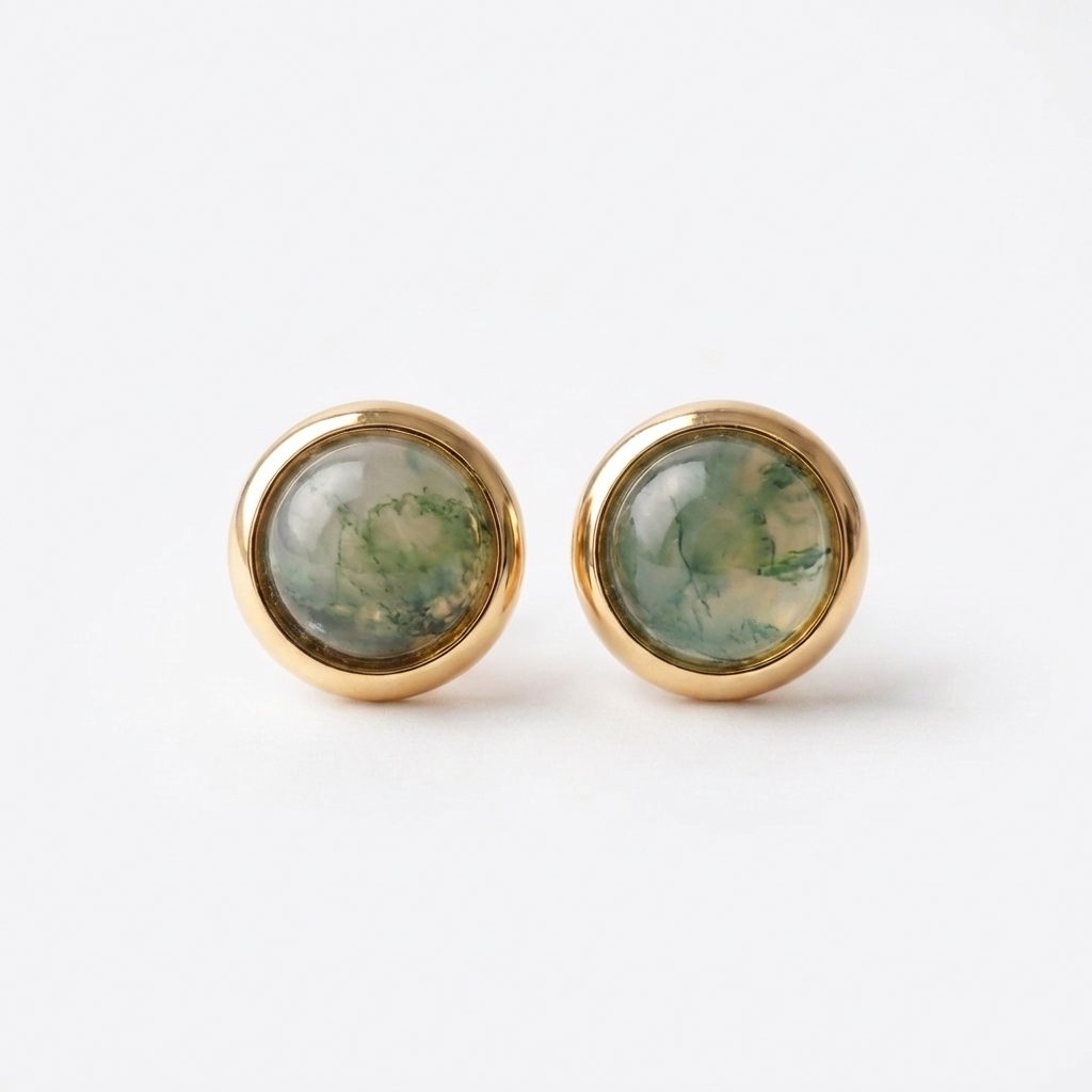 Halo Moss Agate Stud Earrings