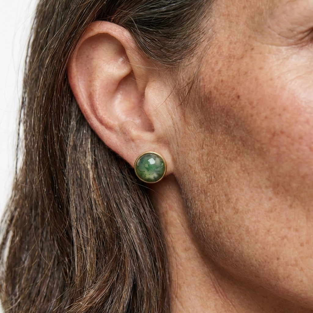 Halo Moss Agate Stud Earrings
