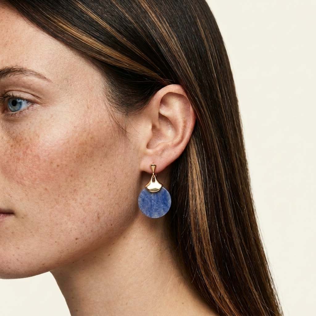Blue Aventurine Disc Earrings