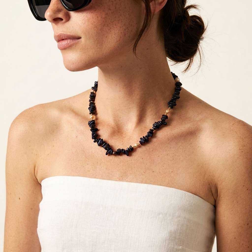 Blue Sandstone & Pearl Necklace