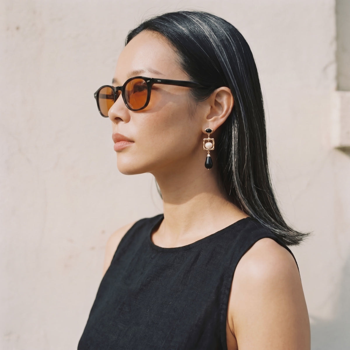 Black Agate & Pearl Drop Earrings